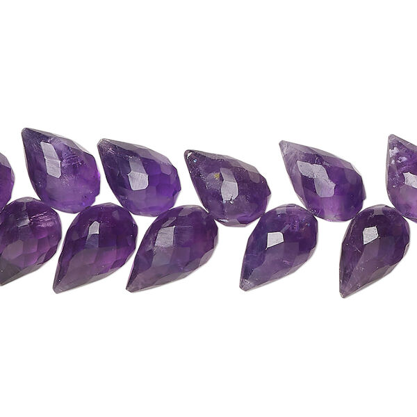 Amethyst 1pkg40, hand-cut herringbone-drilled faceted briolette bead natural 10x7mm image number 0