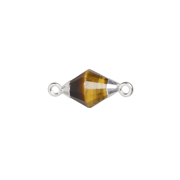 Tigereye / sterling silver 1pkg1, electroplated hand-cut faceted bicone link natural B grade, 12x8mm image number 0