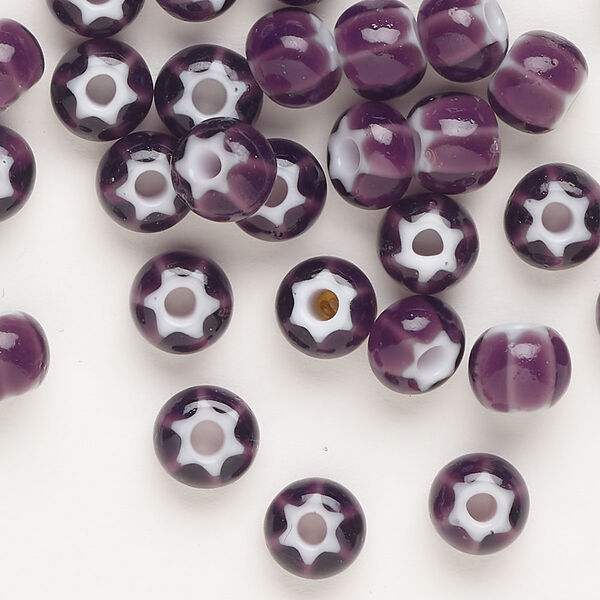 Seed bead, Preciosa Ornela Czech glass, pkg/200g, #32 cornelian star rocaille, opaque amethyst and white, (23708). image number 0