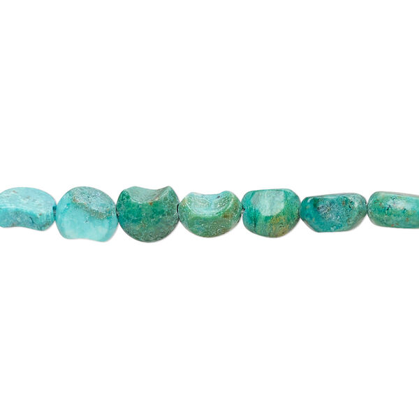 Bead, turquoise (dyed / stabilized), blue-green, 6x5mm-7x6mm moon with 0.8-1.1mm hole, C- grade, Mohs hardness 5 to 6. Sold per 15-1/2" to 16" strand. image number 0