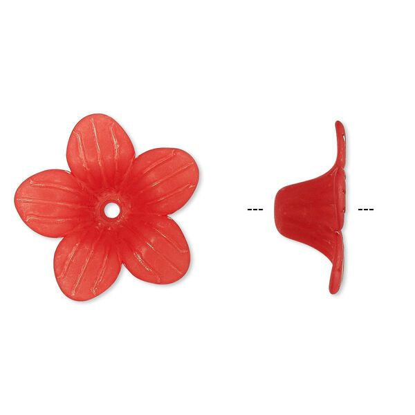 Component, acrylic, frosted red, 24x10mm flower. Sold per pkg of 50. image number 0