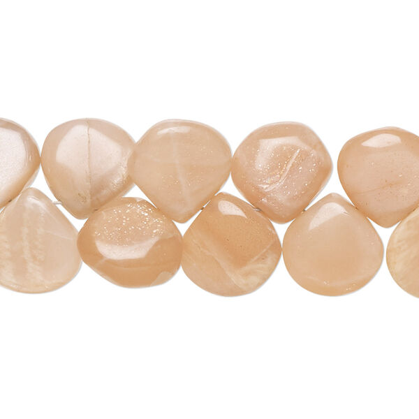 Peach moonstone 1pkg1, hand-cut top-drilled puffed teardrop bead natural 8 inch 9-12mm image number 0