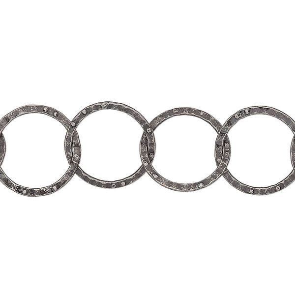 Chain, antique silver-plated brass, 14mm hammered round cable. Sold per pkg of 5 feet. image number 0