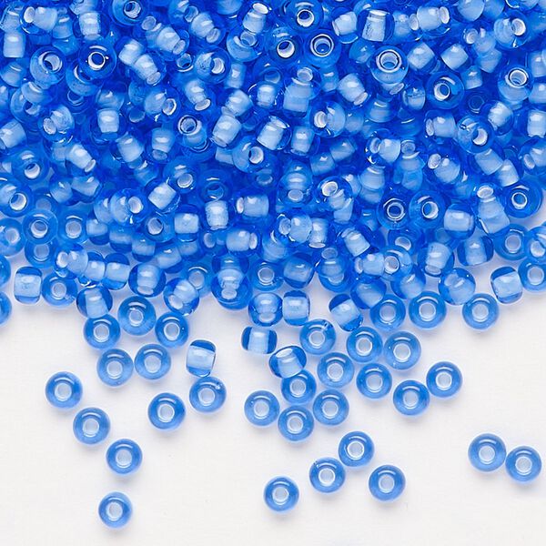 Seed bead, Preciosa Ornela, glass, transparent chalkwhite-lined light sapphire, #8 rocaille. Sold per 500-gram pkg. image number 0