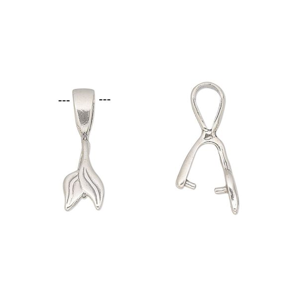 Bail, ice-pick, antiqued sterling silver, 11x6mm double leaf, 6mm grip length. Sold individually. image number 0