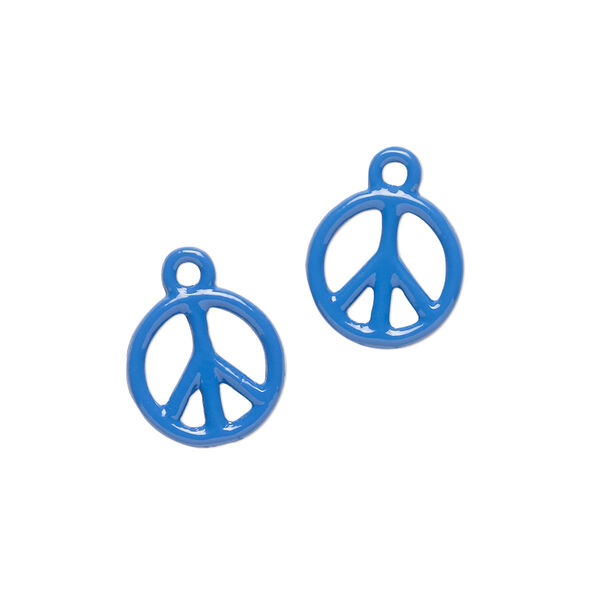 Charm, pewter (tin-based alloy) with enamel, dark blue, 12mm double-sided round peace sign. Sold per pkg of 2. image number 0