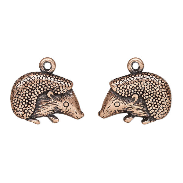 Charm, antique copper-plated pewter (tin-based alloy), 18.5x12.5mm double-sided hedgehog. Sold per pkg of 2. image number 0