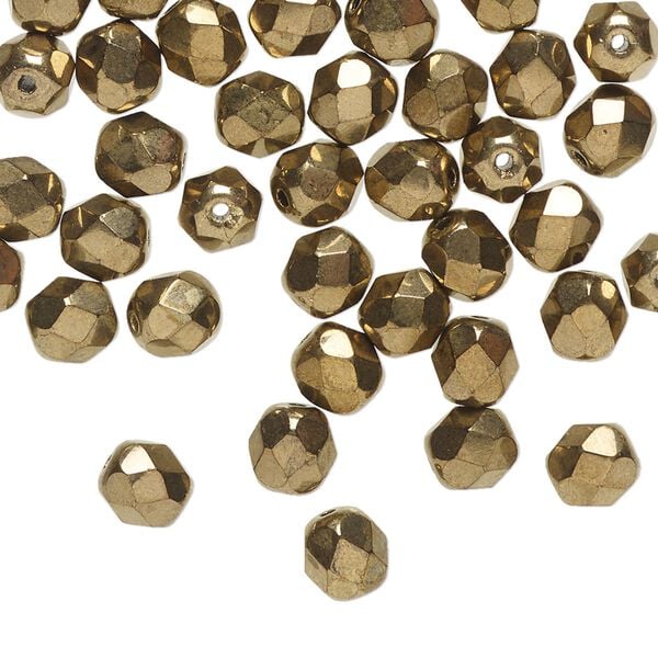 Bead, Czech fire-polished glass 1pkg1200, opaque light bronze, 6mm faceted round. image number 0