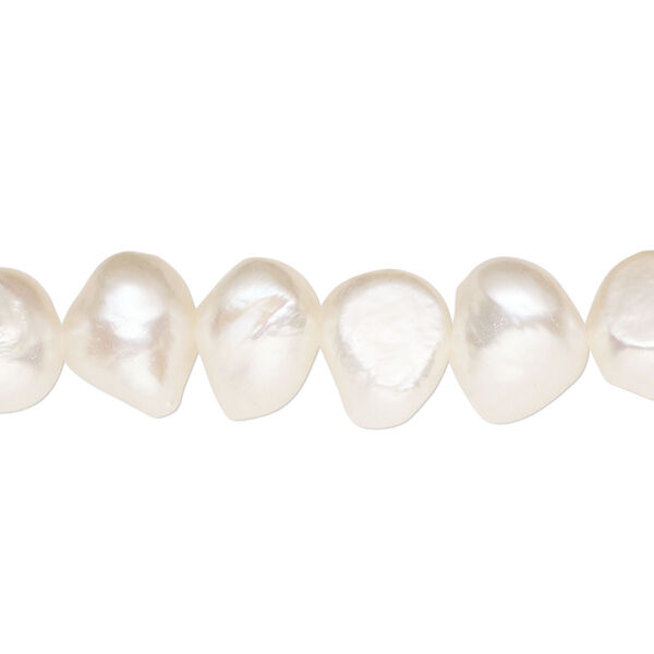 Pearl, cultured freshwater (bleached), white, 9-10mm flat-sided potato, D grade, Mohs hardness 2-1/2 to 4. Sold per 16-inch strand. image number 0