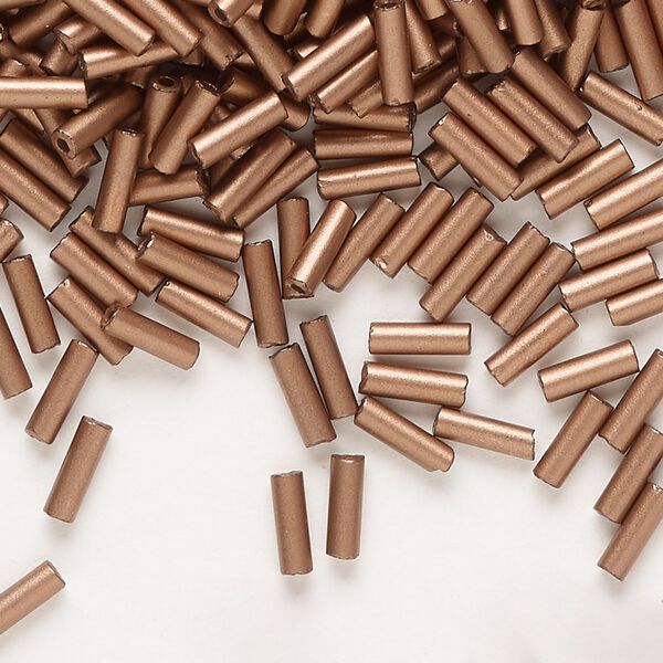 Bead, Preciosa Ornela Czech glass, bugle bead, pkg/50g, #3, soft gold metallic opaque alabaster, (01780). image number 0