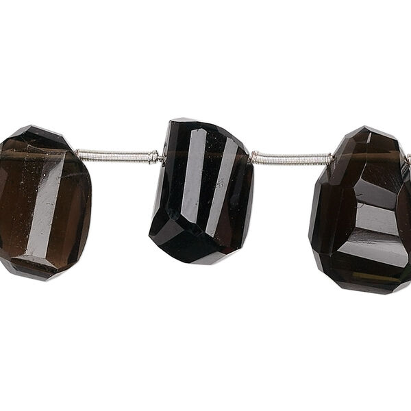 Smoky quartz 1pkg1, top-drilled hand-faceted stepcut nugget bead 8 inch small to medium image number 0