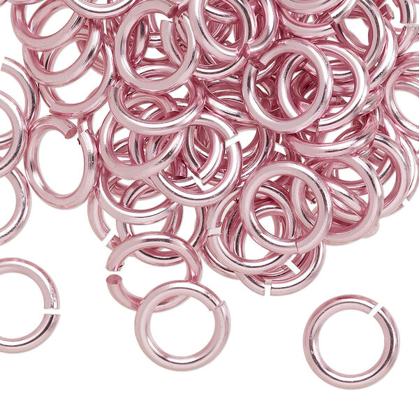 Jump ring, anodized aluminum, pink, 10mm round, 6.8mm inside diameter, 14 gauge. Sold per pkg of 100. image number 0