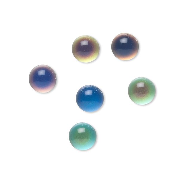 Cabochon, acrylic, multicolored, 7mm color-changing non-calibrated round. Sold per pkg of 6. image number 0