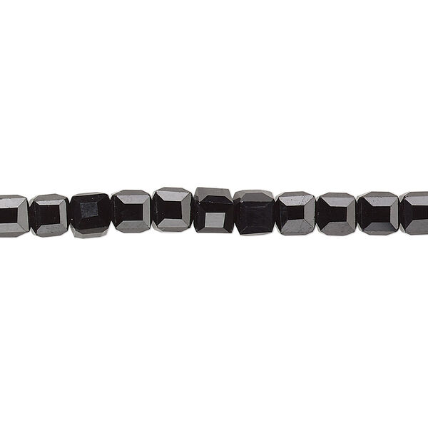 Bead 1pk 18 facets opaque black, Celestial Crystal® 4mm cube 15.5-16 inch image number 0