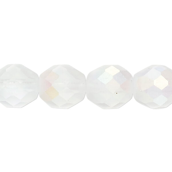 Bead, Czech fire-polished glass, pkg/15-1/2 to 16 inches, 12mm faceted round, translucent matte opal AB, (00030-28771). image number 0