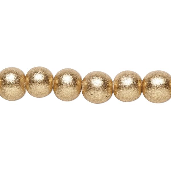 Bead, painted Taiwanese cheesewood (coated), metallic gold, 7-8mm round. Sold per pkg of (2) 15-1/2" to 16" strands. image number 0