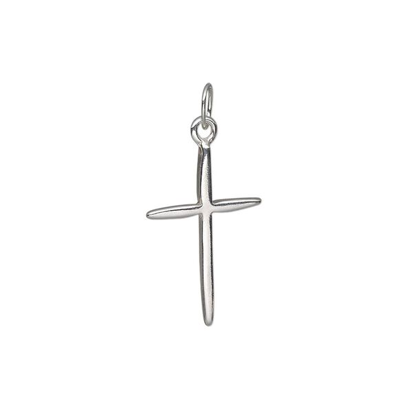 Drop, sterling silver, 18x13mm smooth cross. Sold individually. image number 0