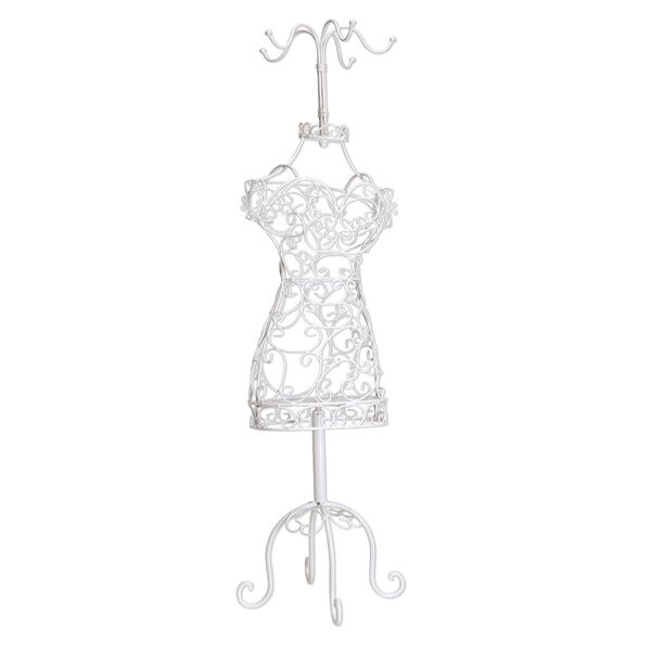 Display, necklace, steel, white, 38 x 9-1/2 x 9-1/2 inches female torso with 5 attached hangers. Sold individually. image number 0
