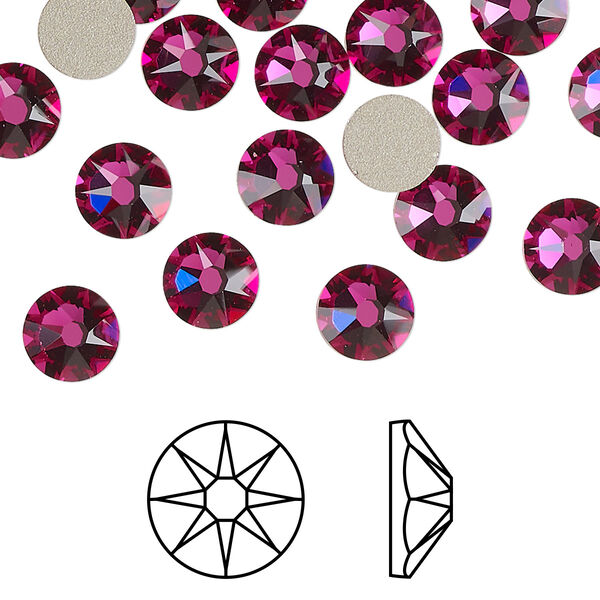 Flat back 12pk fuchsia foil back, Crystal Passions® 7.07-7.27mm rose round SS34 2088 image number 0