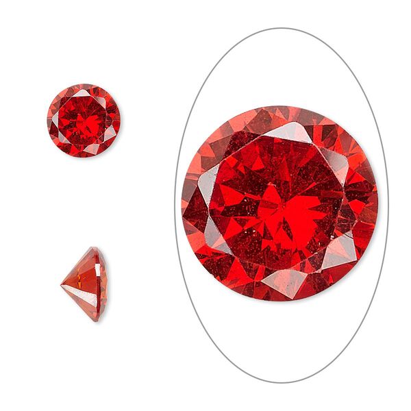 Gem, cubic zirconia, ruby red, 8mm faceted round, Mohs hardness 8-1/2. Sold individually. image number 0