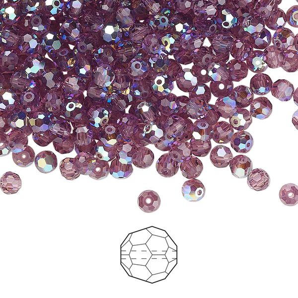Bead 144pk amethyst AB, Preciosa Czech crystal 3mm round image number 0