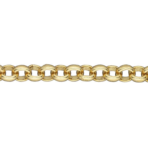Chain, gold-finished brass, 6mm rolo. Sold per pkg of 5 feet. image number 0