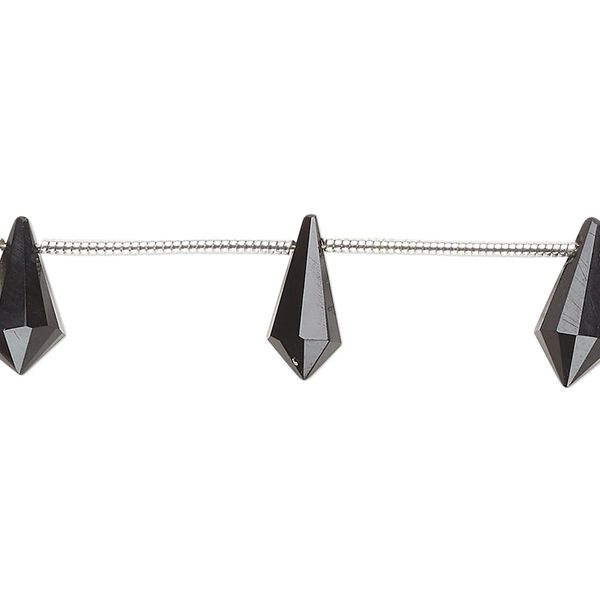 Black onyx 1pkg10, hand-cut top-drilled faceted point bead 10x5mm-12x6mm image number 0