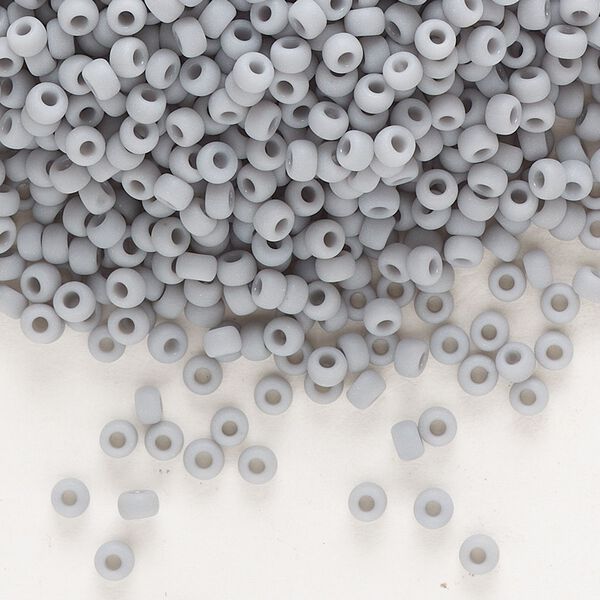 Seed bead, Miyuki, glass, pkg/250g, #8 rocaille, opaque matte grey, (RR-498F). image number 0