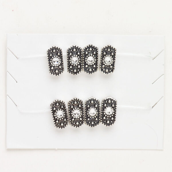 Bead spacer brass 8pk 11x6mm textured hexagon, antique silver finish clear fits up to 5mm beads image number 0
