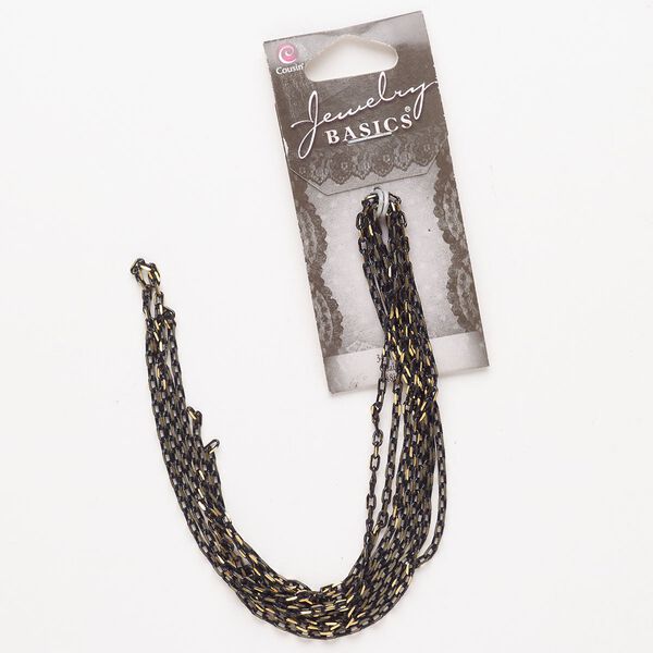 Chain 1pkg1, antique brass-finished and black brass, 2mm oval cable, 48 inches. image number 0