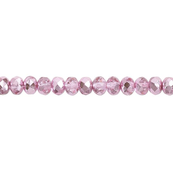 Bead, Czech fire-polished glass, metallic bubblegum, 5x4mm faceted rondelle. Sold per pkg of 1,200 (1 mass). image number 0