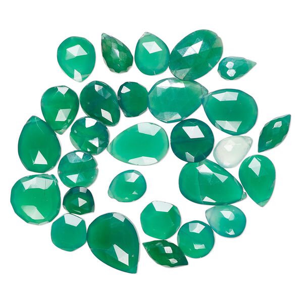 Green onyx 1pkg1, hand-cut top-drilled / center-drilled faceted mixed shape bead 1 oz mix 9x9mm-18x13mm image number 0
