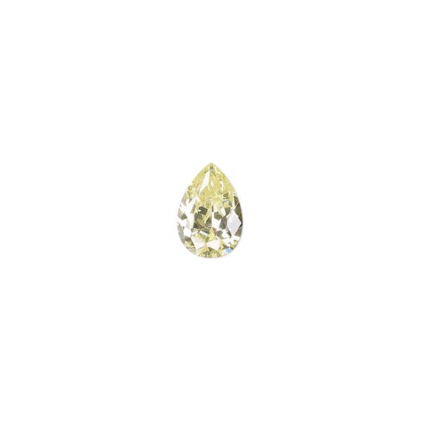 Gem, cubic zirconia, peridot green, 10x7mm faceted pear, Mohs hardness 8-1/2. Sold individually. image number 0