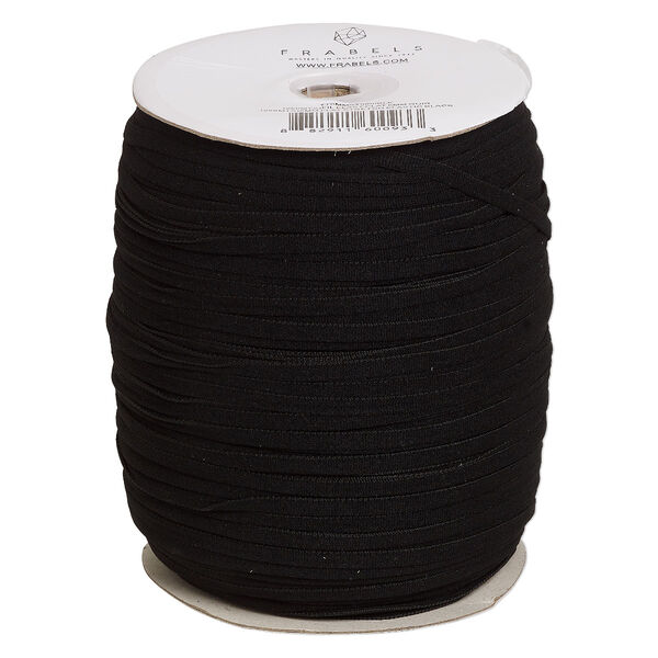 Cord, elastic, black, 6mm flat, 50-pound test. Sold per 250-meter spool. image number 0
