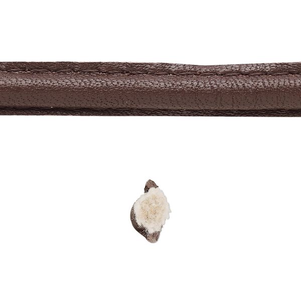 Cord, leather and cotton (dyed), brown, 7-8mm double-stitched flat. Sold per 5-yard section. image number 0