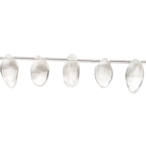White topaz 1pkg20, hand-cut top-drilled faceted puffed marquise bead 8x5mm-11x6mm image number 0