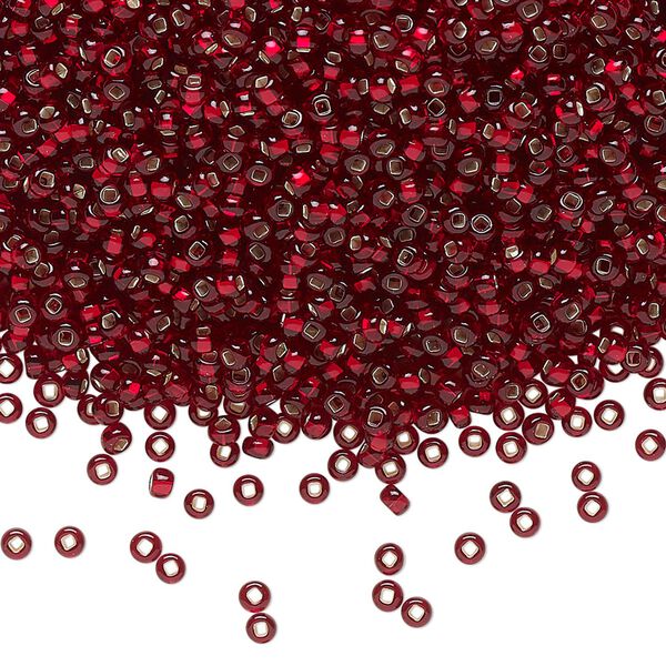Seed bead, Preciosa Ornela Czech glass, pkg/500g, #11 rocaille, transparent silver-lined garnet, (97120). image number 0