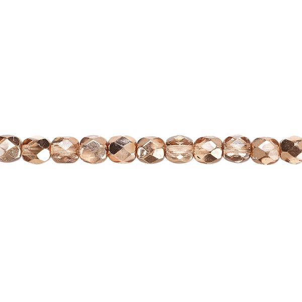 Bead, Czech fire-polished glass, clear with half-coat metallic apricot, 4mm faceted round. Sold per 15-1/2" to 16" strand. image number 0