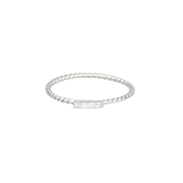 Ring, Create Compliments®, cubic zirconia and sterling silver, clear, 1.5mm wide twisted, size 9. Sold individually. image number 0