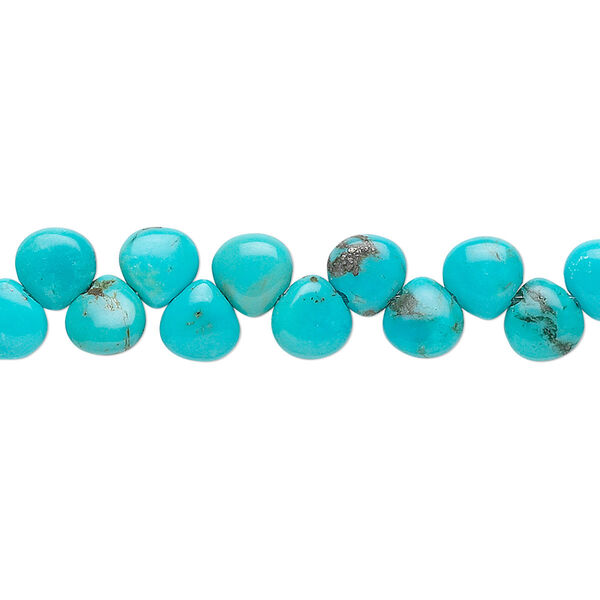 Bead, turquoise (dyed / stabilized), 6x6mm flat teardrop, B grade, Mohs hardness 5 to 6. Sold per 15-1/2" to 16" strand. image number 0