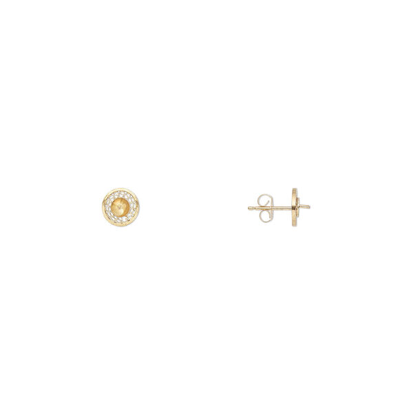 Earstud, 14Kt gold-filled, 8mm round with 4mm cup and 2mm peg, fits 4-5mm half-drilled bead. Sold per pair. image number 0