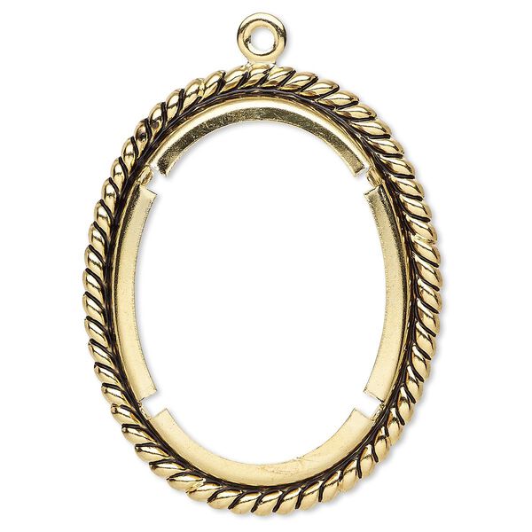 Focal, antique gold-plated brass, 48x39mm rope edge oval with 40x30mm oval setting. Sold per pkg of 10. image number 0
