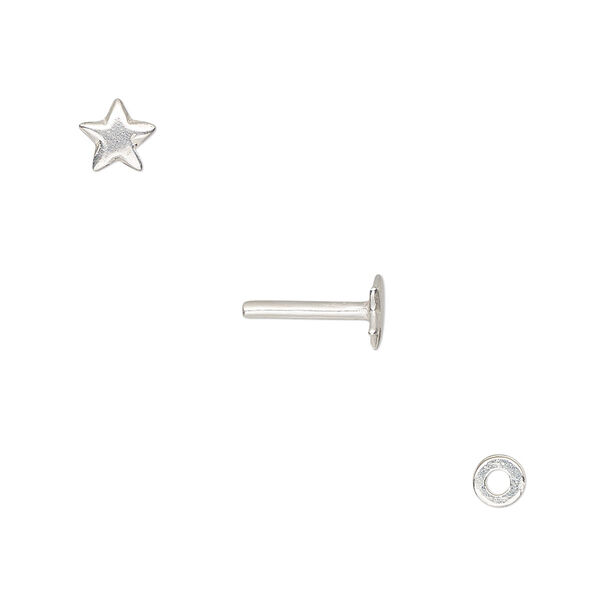 Washer and brad, silver-plated brass, 4x0.7mm and 10x5.5mm with 5.5x5mm star and 1.3mm post diameter. Sold per pkg of (2) 2-piece sets. image number 0
