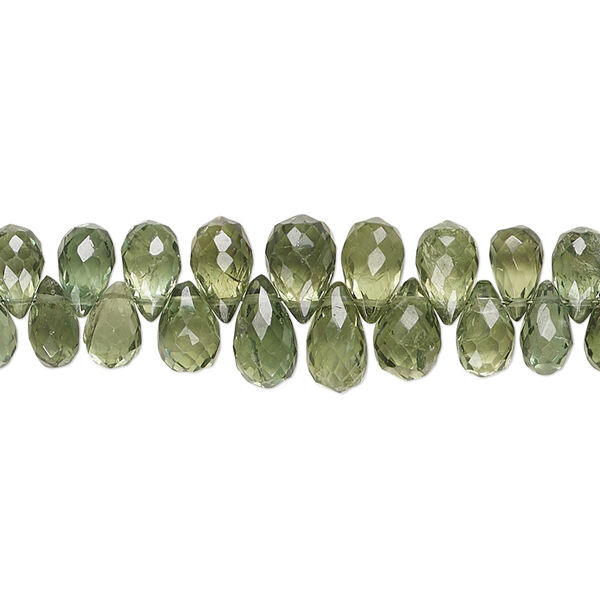 Green apatite 1pkg1, hand-cut top-drilled faceted briolette bead natural 8 inch graduated 5x3mm-8x5mm image number 0