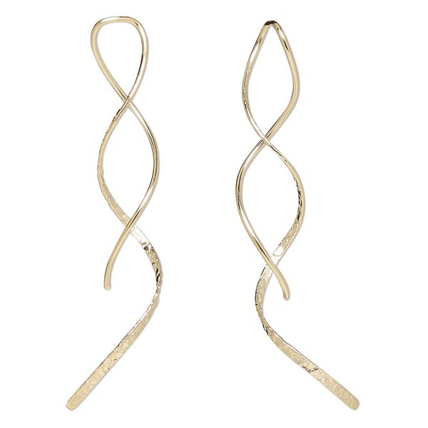 Ear wire 1pkg2 14Kt gold-filled, 2 inch hammered ribbon / right and left, 18 gauge 1 pair image number 0