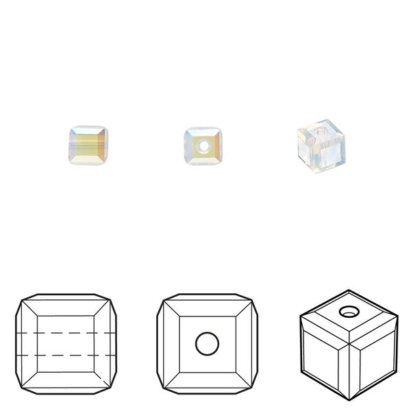 Bead 12pk white opal shimmer, Crystal Passions® 4mm cube 5601 image number 0
