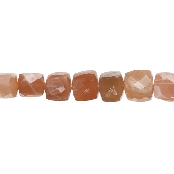 Peach moonstone 1pkg1, hand-cut faceted cube bead natural B+ grade, 9 inch 6x5mm-8x7mm image number 0