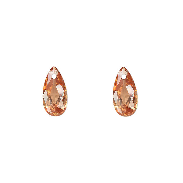 Drop, cubic zirconia, champagne, 12x6mm hand-faceted teardrop, Mohs hardness 8-1/2. Sold per pkg of 2. image number 0