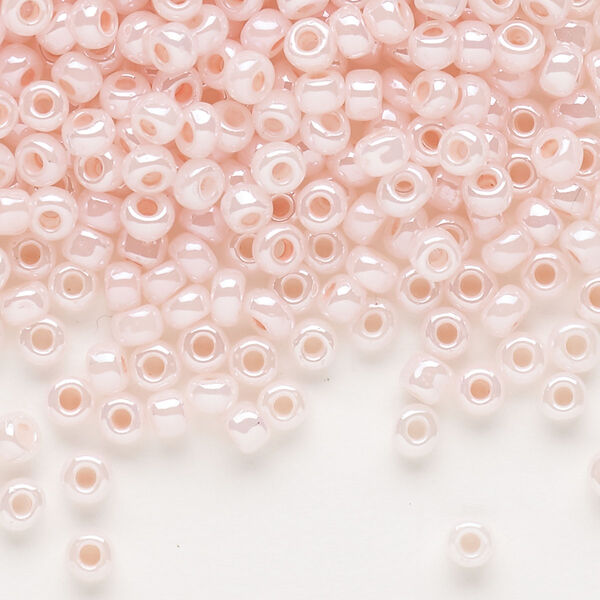 Seed bead, Dyna-Mites™, glass, opaque ceylon pastel pink, #6 round. Sold per 1/2 kilogram pkg. image number 0