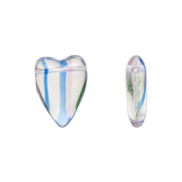 Bead, Czech pressed glass, 3-color/clear, 18x13mm heart. Sold per 15" to 16" strand. image number 0